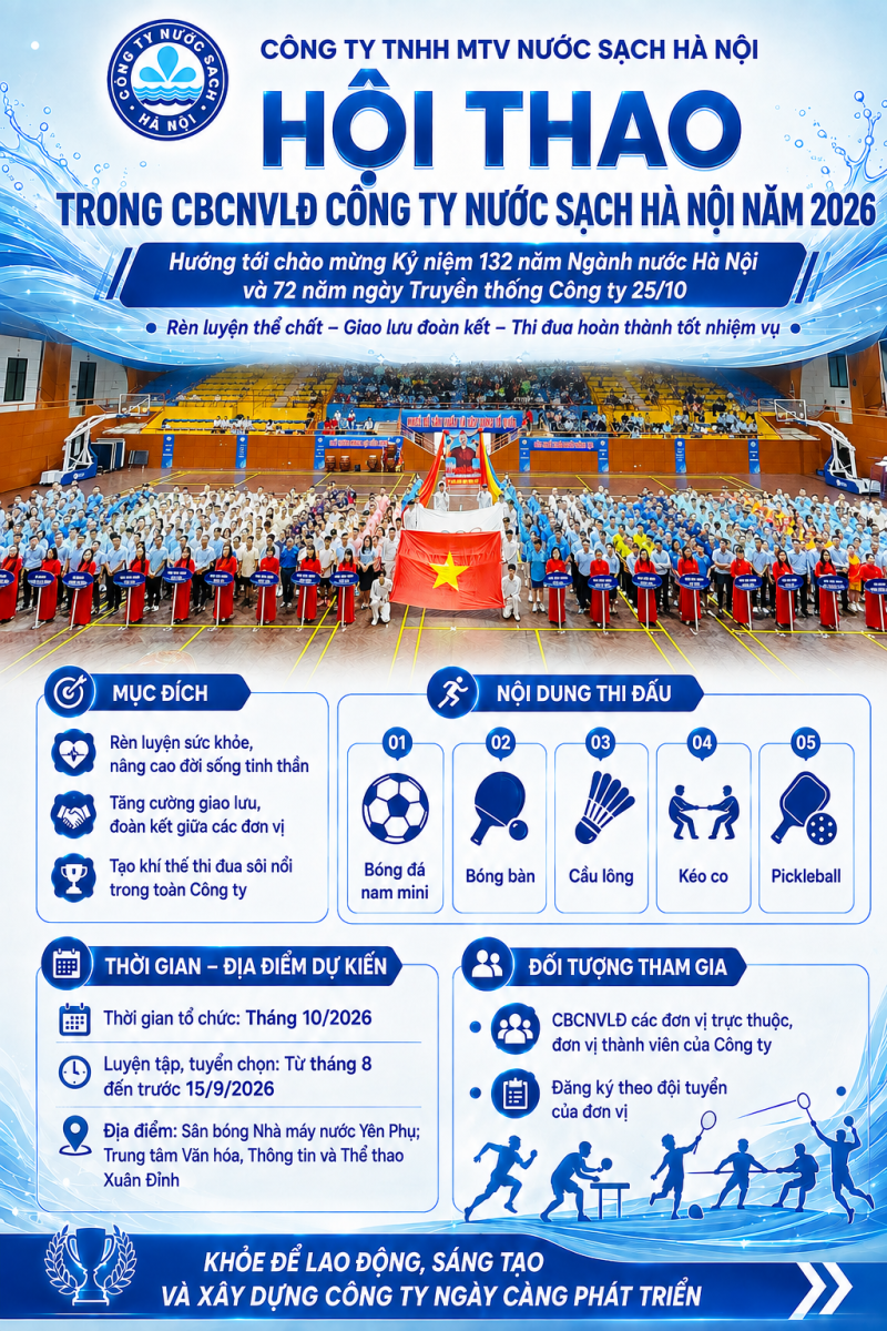 Lan tỏa tinh thần thể thao hướng tới Hội thao trong CBCNVLĐ Công ty Nước sạch Hà Nội năm 2026